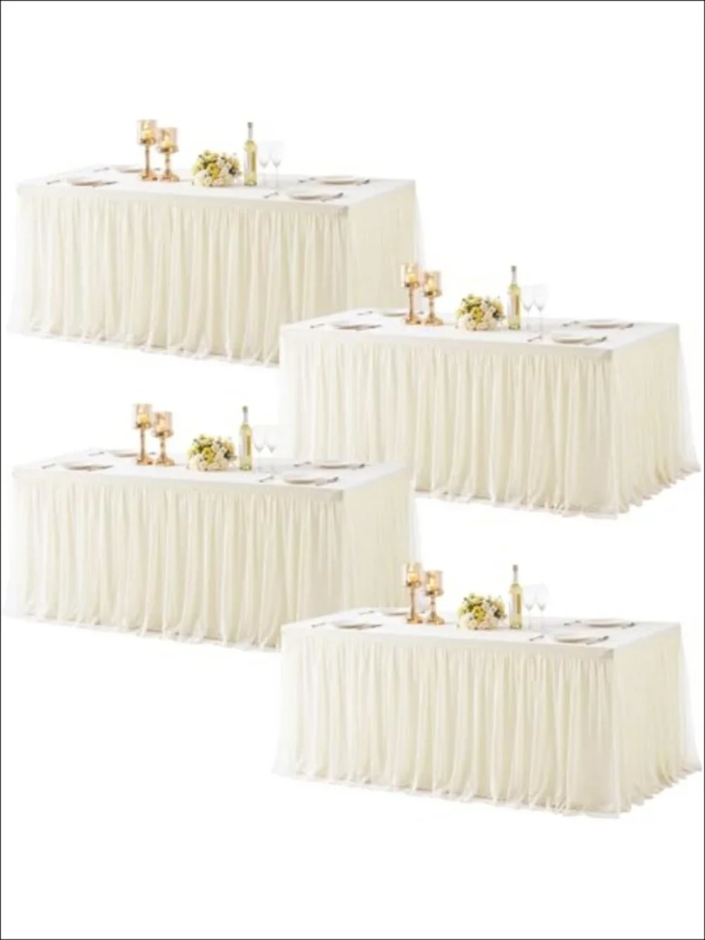 Fitted Tablecloth Rectangle 6ft Tulle Ruffle Elastic Spandex Table Cover Set